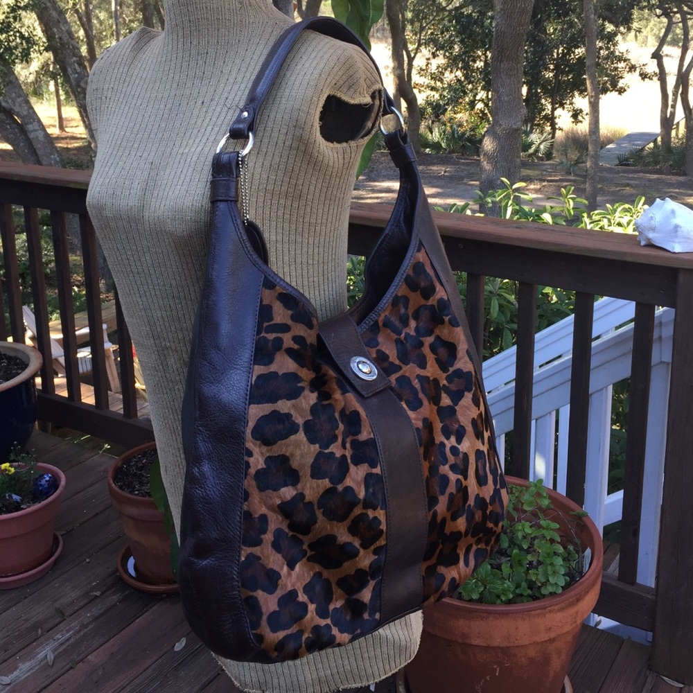 Wilsons Leather Brown and Black Leopard Hobo Shoulder Bag